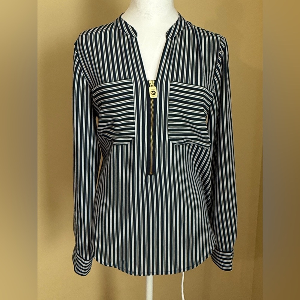 Michael Kors Navy and White Striped Blouse